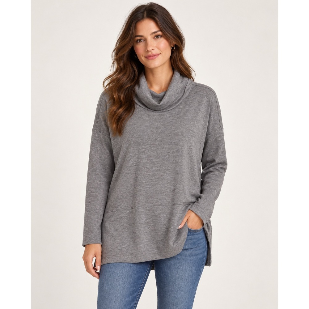 Spanx AirEssentials Cowl Neck Tunic Heather Grey XL 50501R Relaxed Fit Pullover